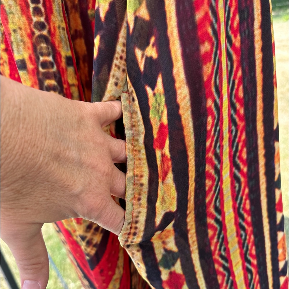Soft Surroundings Red, Black & Gold Patterned Maxi Dress - Picture 5 of 8